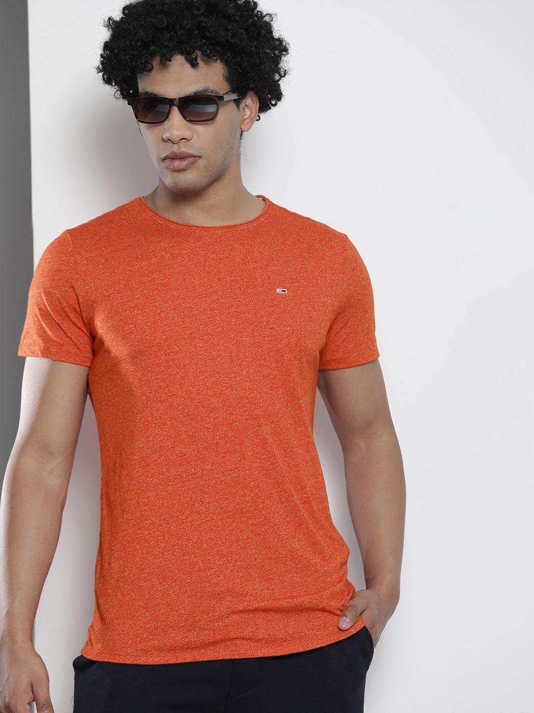 tommy hilfiger men rust orange melange effect slim fit t-shirt