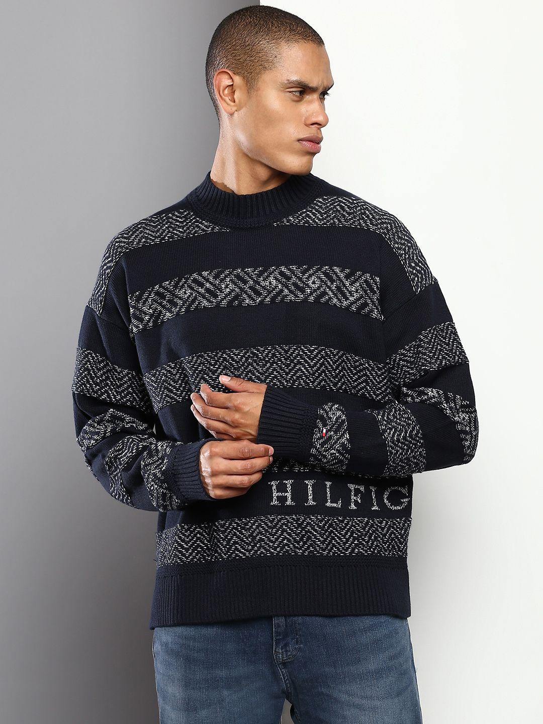 tommy hilfiger men self design brand logo pure cotton pullover