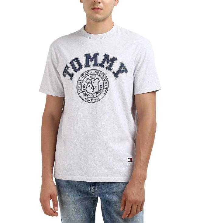 tommy hilfiger men silver grey printed round neck short sleeves t-shirt