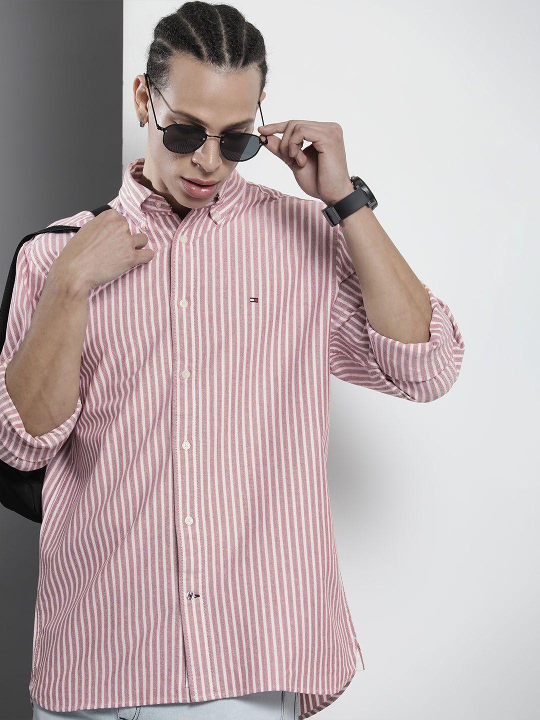 tommy hilfiger men striped pure cotton casual shirt