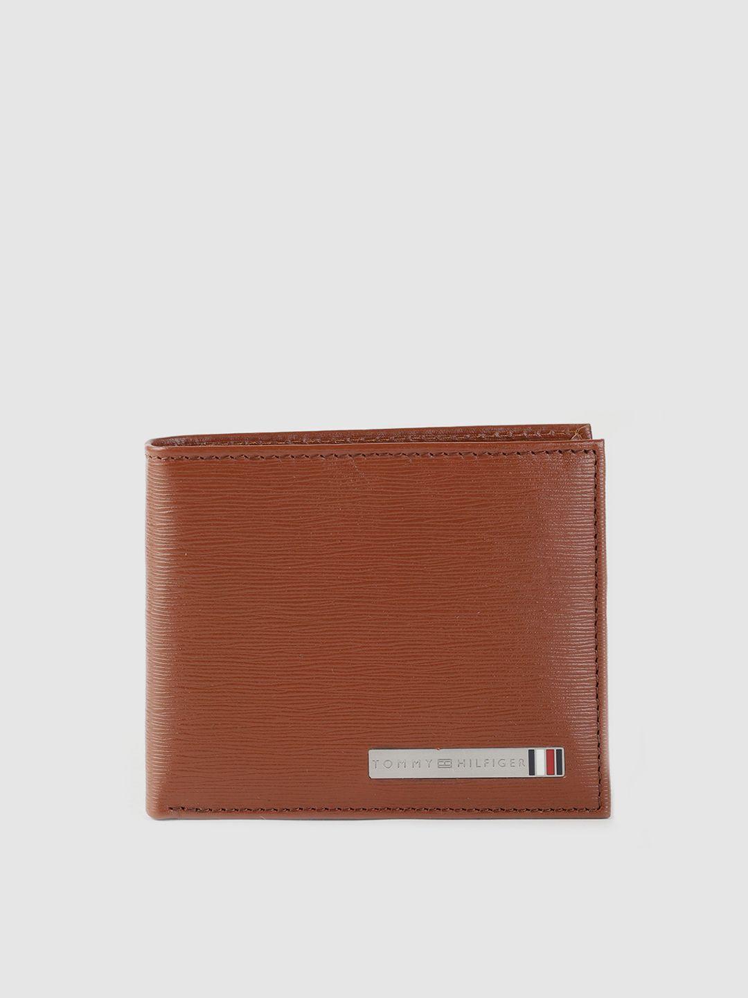 tommy hilfiger men tan leather two fold wallet