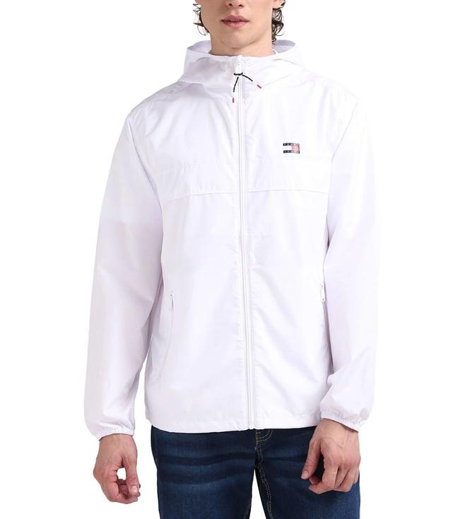 tommy hilfiger men white solid hooded jacket