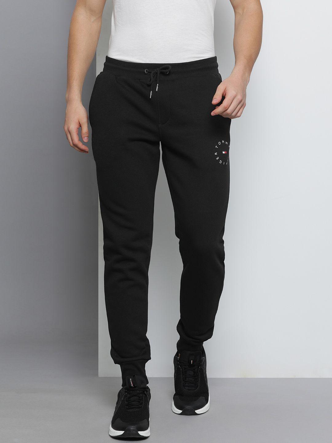 tommy hilfiger mens black solid joggers