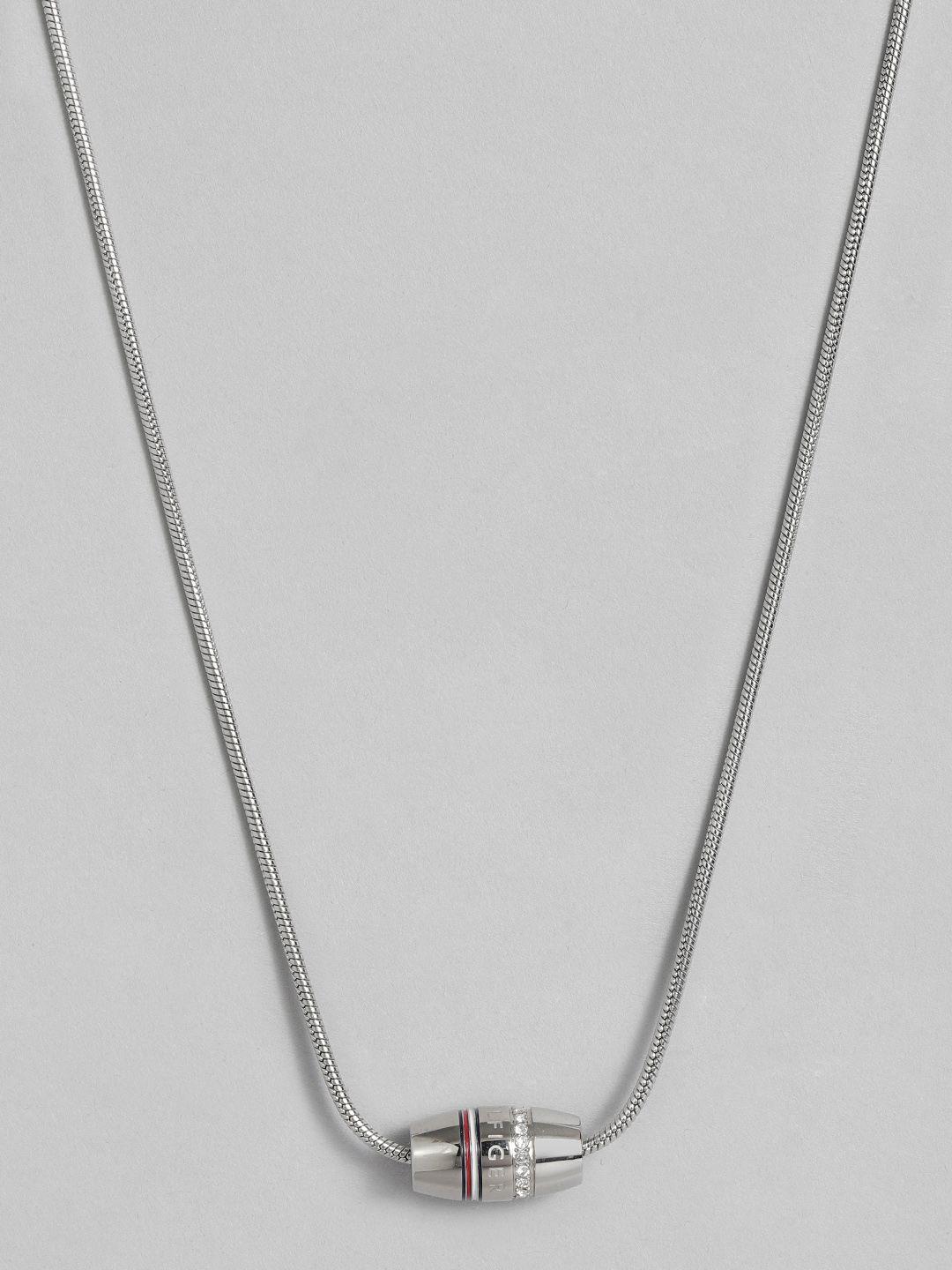 tommy hilfiger mesh charm design crystal studded necklace