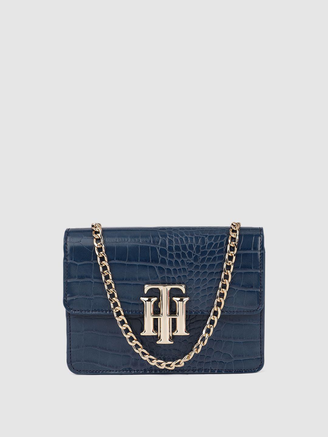 tommy hilfiger navy blue animal textured structured sling bag