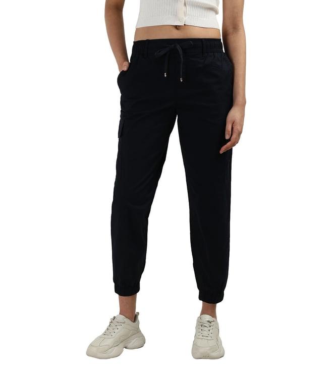 tommy hilfiger navy blue cotton solid women regular fit trackpant