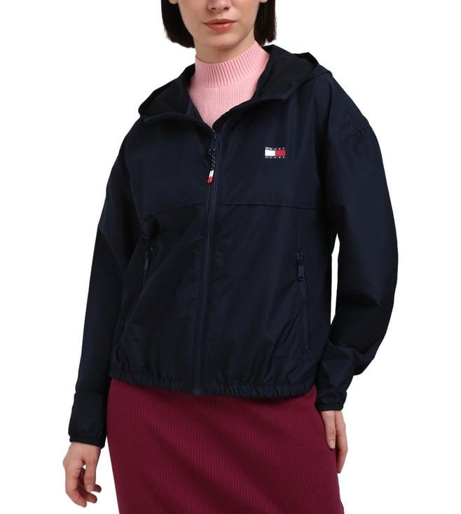 tommy hilfiger navy blue polyester solid women regular fit jacket