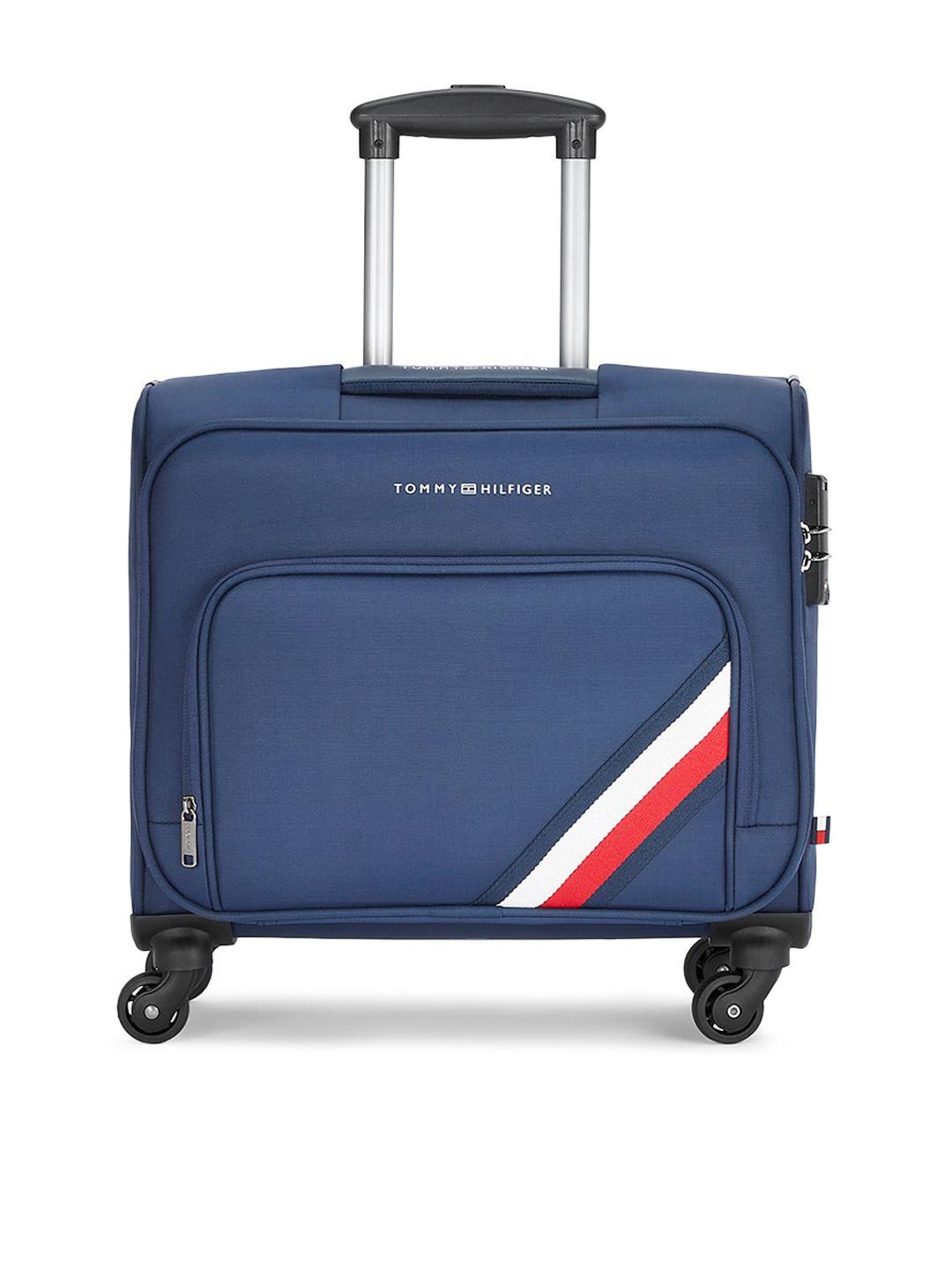 tommy hilfiger navy blue soft-sided trolley suitcase- 50 litres