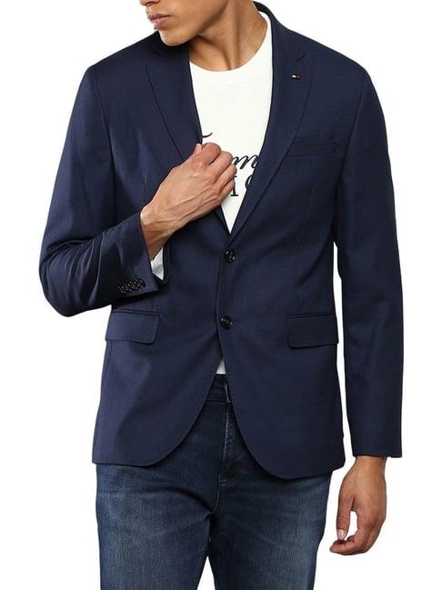 tommy hilfiger navy cotton regular fit blazer