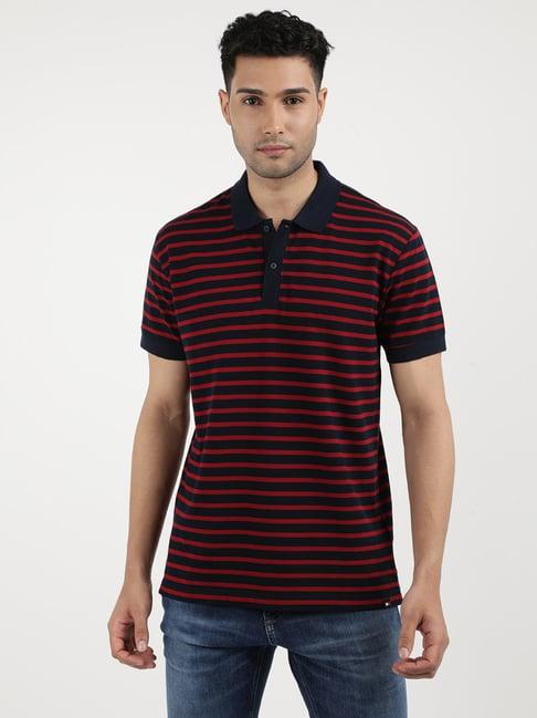 tommy hilfiger navy cotton regular fit striped polo t-shirt