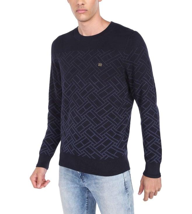 tommy hilfiger navy printed regular fit sweater