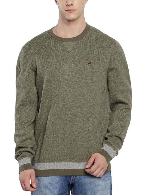 tommy hilfiger olive cotton regular fit sweater