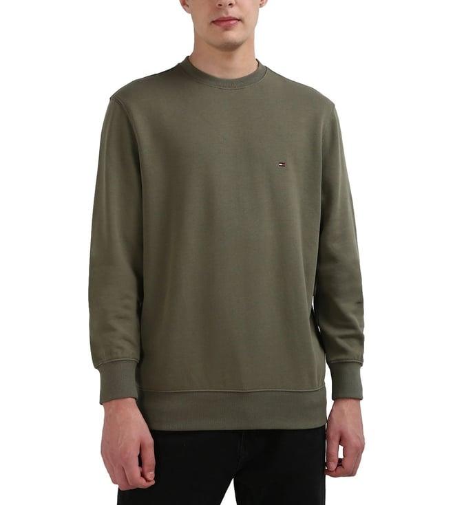 tommy hilfiger olive pure cotton solid men regular fit sweatshirt