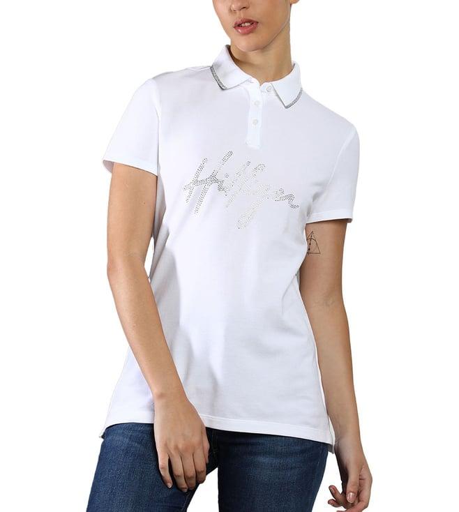 tommy hilfiger optic white embellished regular fit polo t-shirts