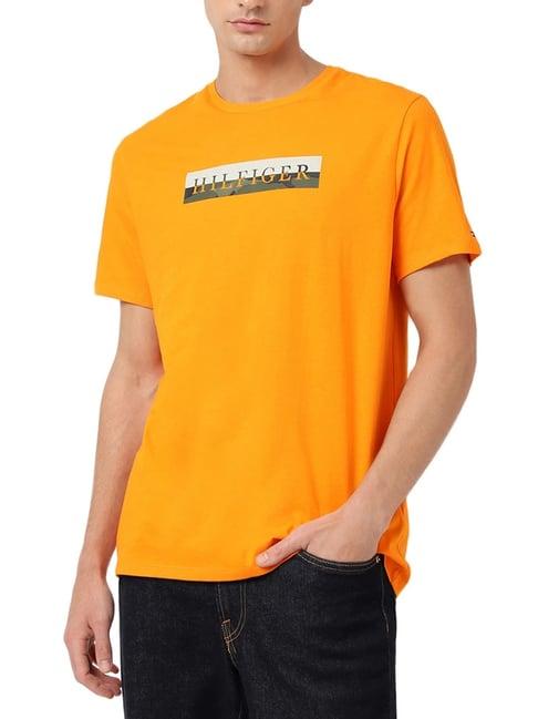 tommy hilfiger orange punch cotton regular fit logo printed t-shirt