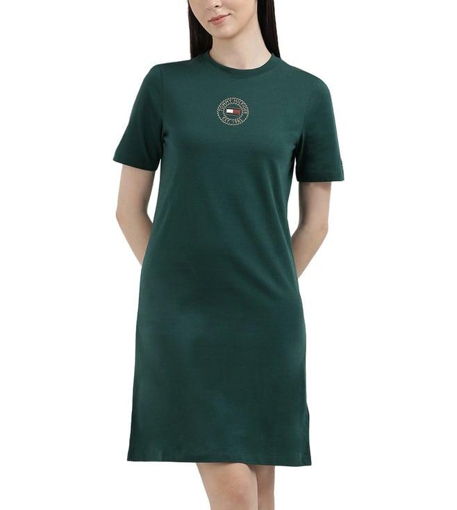 tommy hilfiger ornamental green womens solid regular dress