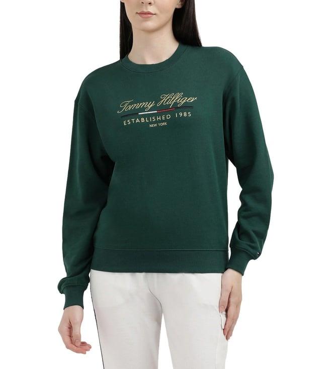 tommy hilfiger ornamental green womens solid regular sweatshirt