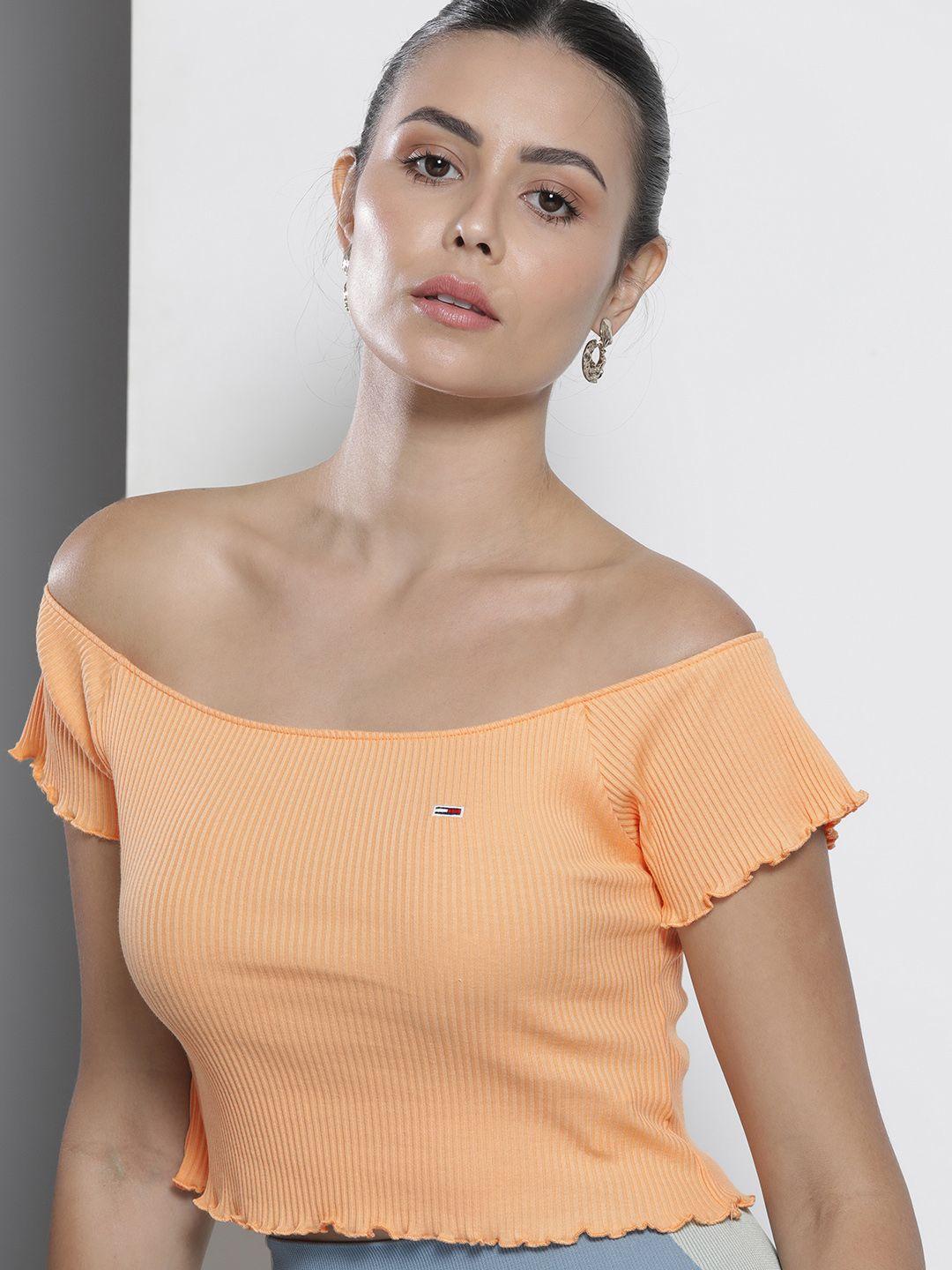 tommy hilfiger peach-coloured off-shoulder top