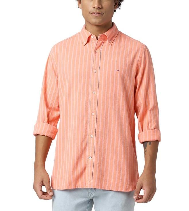 tommy hilfiger peach dusk & iconic pink stripes regular fit shirt