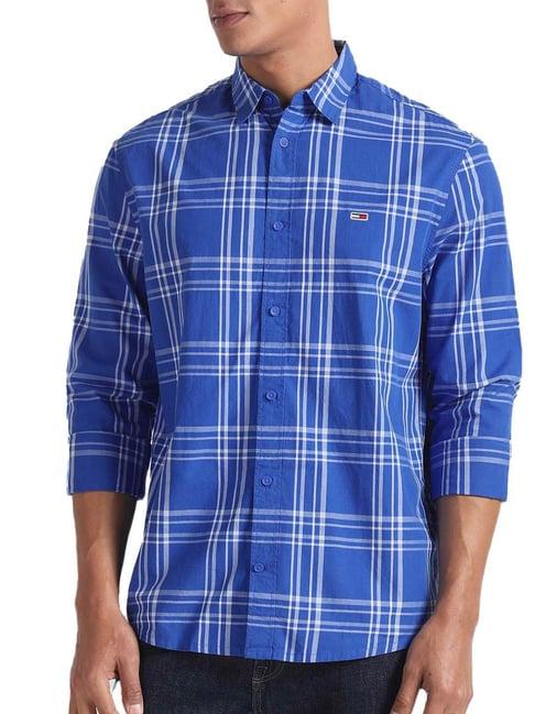 tommy hilfiger persian blue checks regular fit shirt