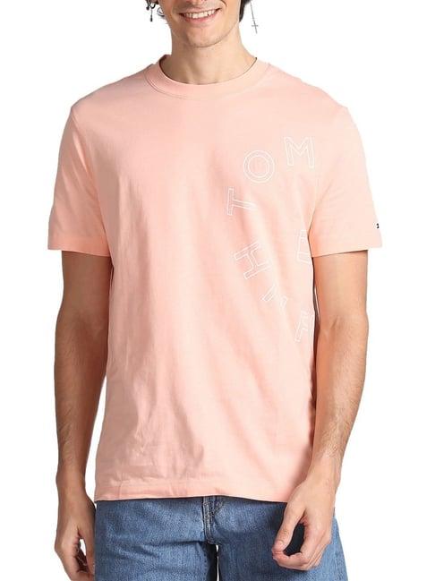 tommy hilfiger pink cotton regular fit logo printed t-shirt