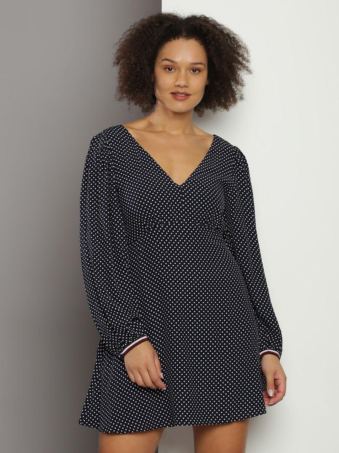 tommy hilfiger polka dot printed fit & flare mini dress