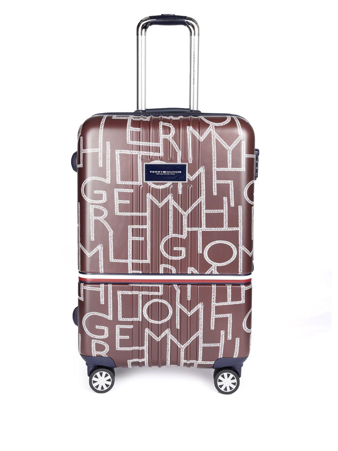 tommy hilfiger printed 4 wheels 360-degree rotation medium trolley bag