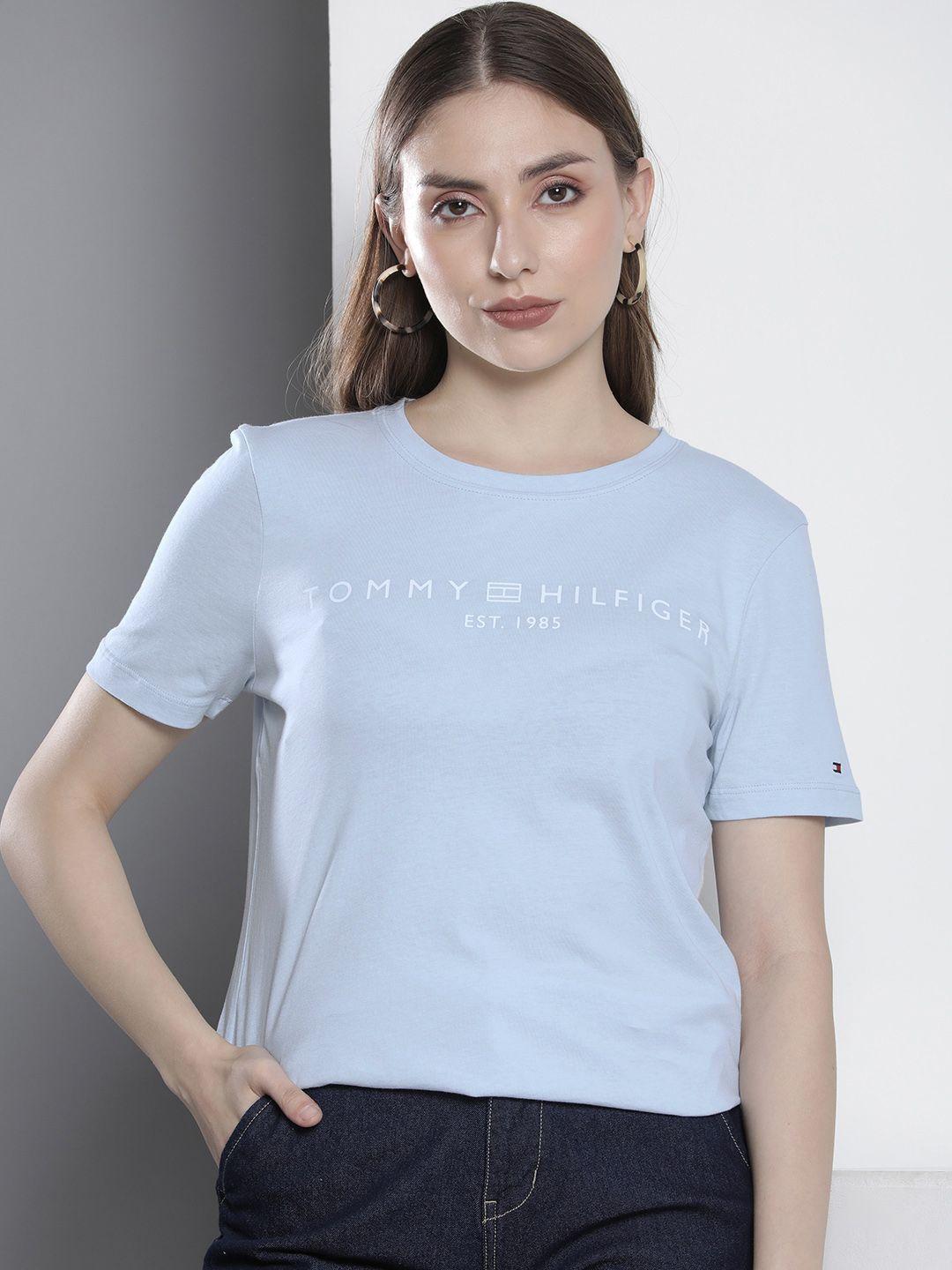 tommy hilfiger pure cotton brand logo embroidered casual t-shirt