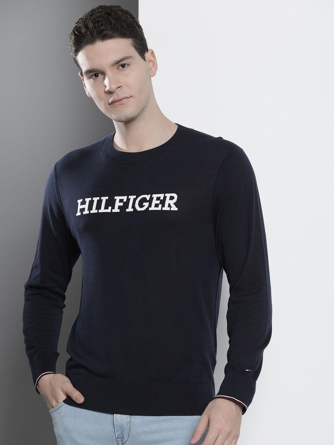 tommy hilfiger pure cotton brand logo self design sweatshirt