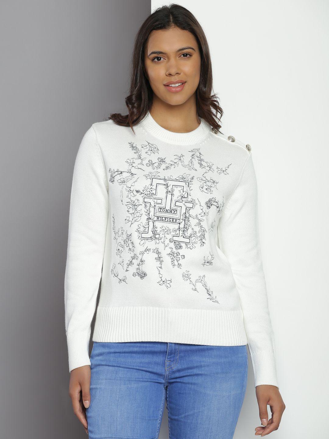 tommy hilfiger pure cotton floral  embroidered pullover sweatshirts