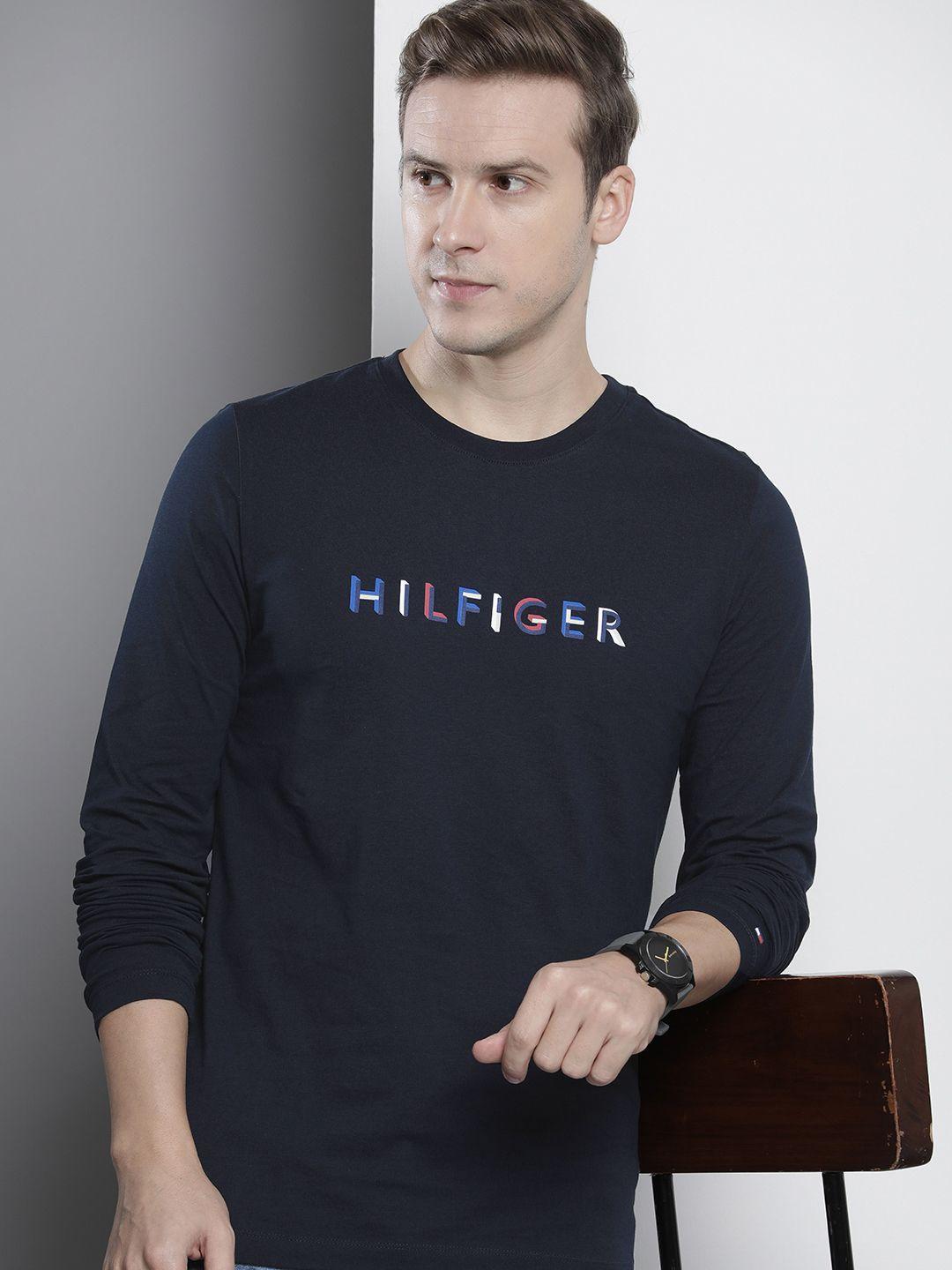 tommy hilfiger pure cotton slim fit brand logo printed full sleeves casual t-shirt