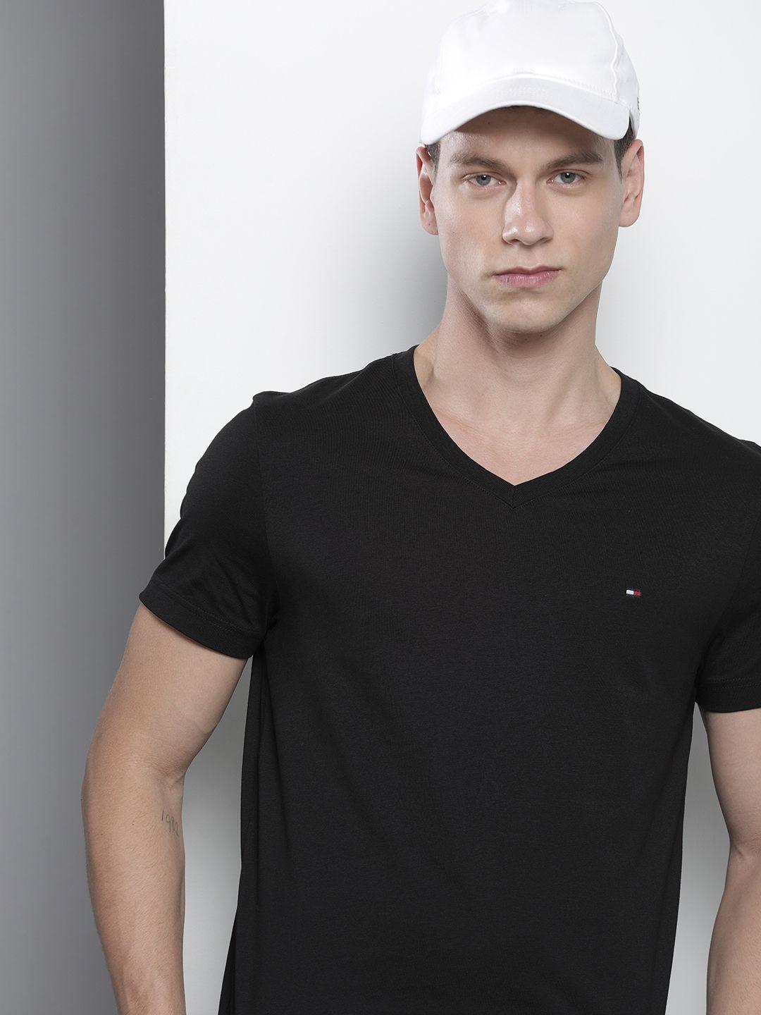tommy hilfiger pure cotton v-neck slim fit casual t-shirt