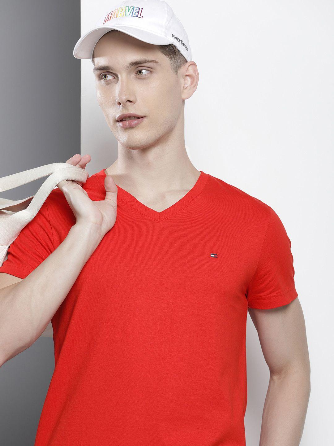 tommy hilfiger pure cotton v-neck slim fit casual t-shirt