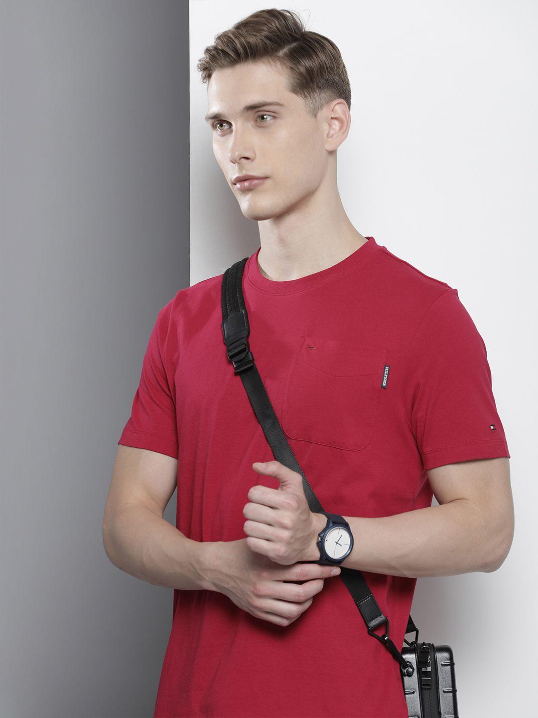 tommy hilfiger pure cotton with chest pocket solid t-shirt