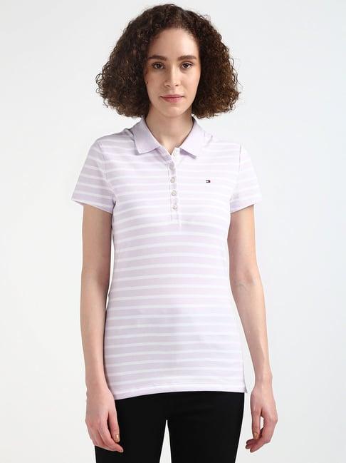 tommy hilfiger purple cotton striped polo t-shirt