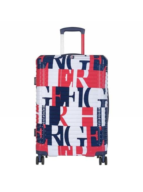 tommy hilfiger red, navy & white colorado spring hard case printed large checked luggage