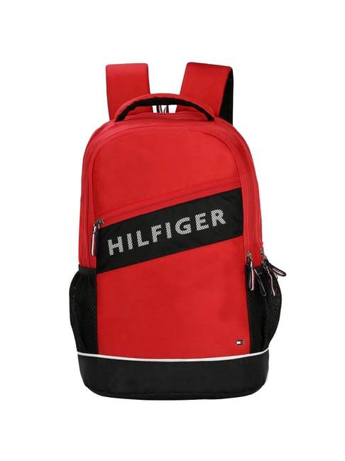 tommy hilfiger red & black polyester large laptop backpack