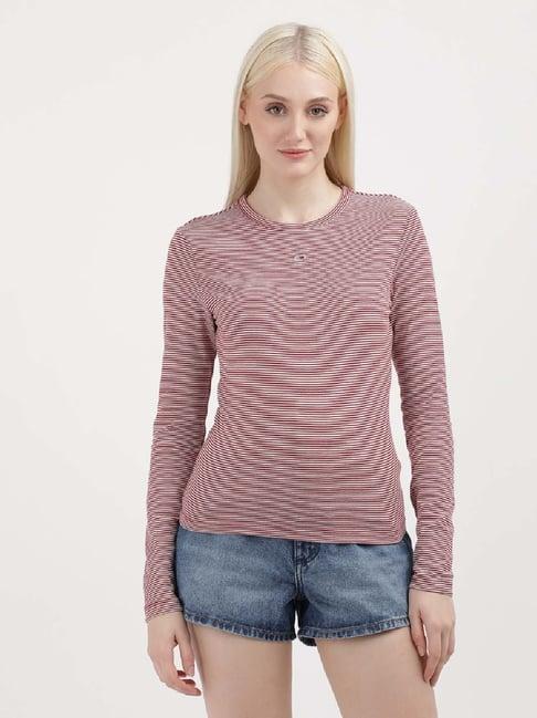 tommy hilfiger red & white cotton striped t-shirt