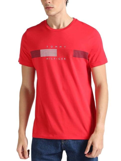 tommy hilfiger red alert cotton slim fit logo printed t-shirt