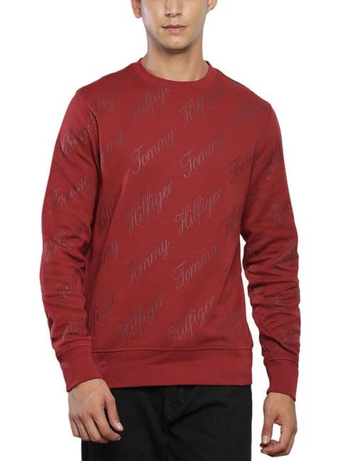 tommy hilfiger red cotton regular fit logo printed sweatshirt