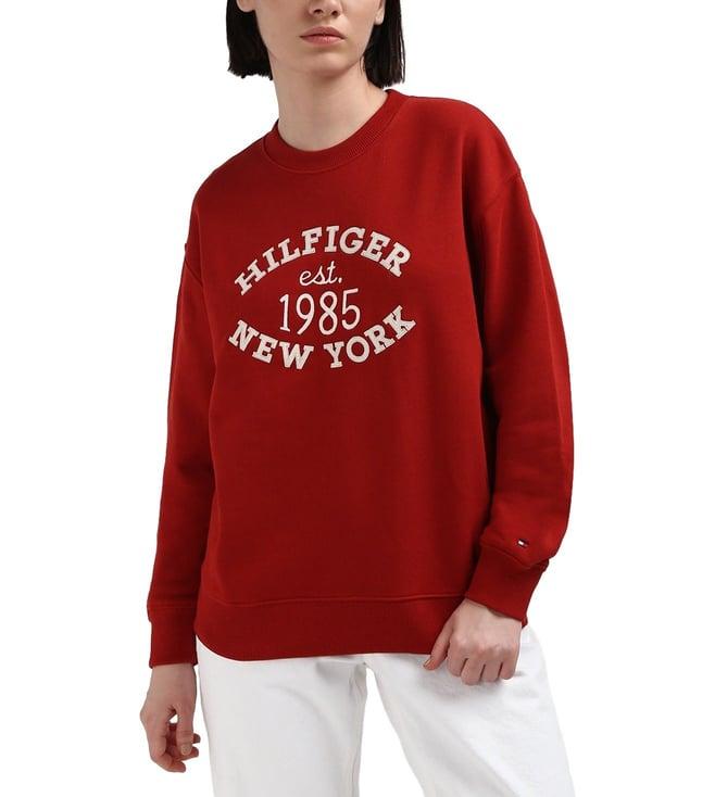 tommy hilfiger red printed cotton women sweatshirt