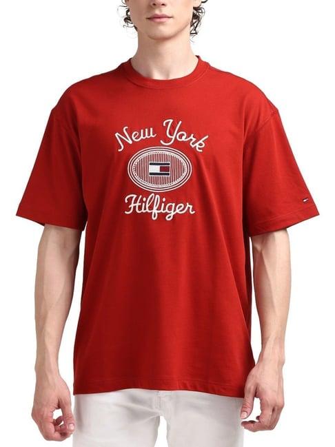 tommy hilfiger red regular fit embroidered t-shirt