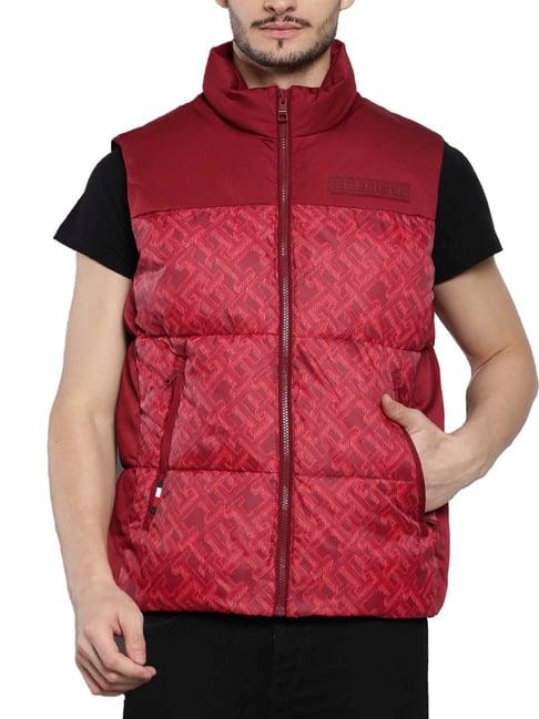 tommy hilfiger red regular fit logo printed gilet