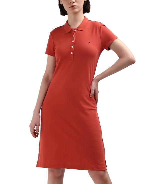 tommy hilfiger red solid organic cotton women dress