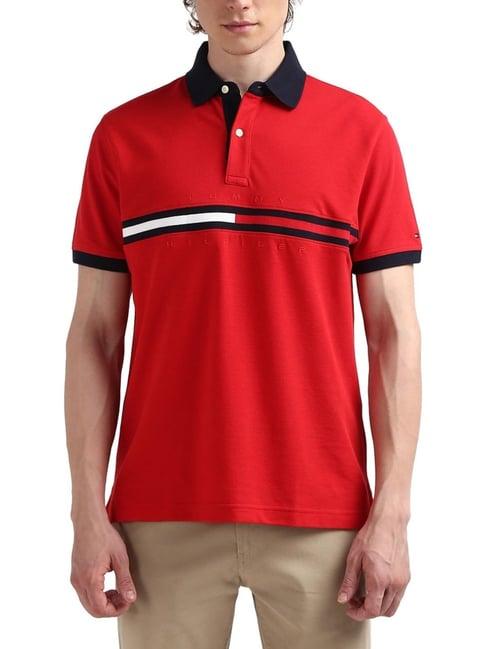 tommy hilfiger red stripes regular fit polo t-shirt