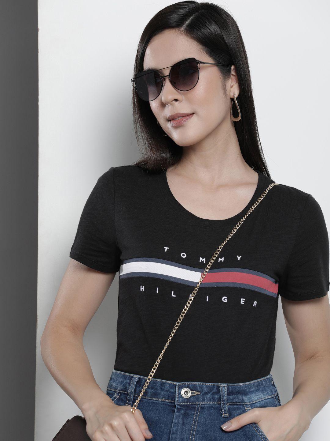 tommy hilfiger relaxed fit typography & striped detail pure cotton t-shirt