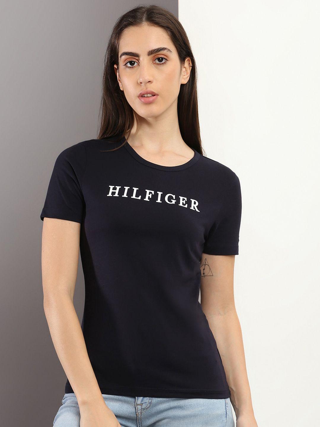 tommy hilfiger round neck typography printed slim fit cotton t-shirt