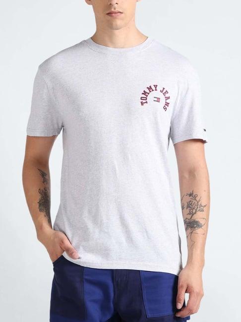 tommy hilfiger silver grey heather cotton regular fit logo printed t-shirt