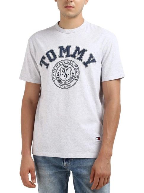 tommy hilfiger silver grey regular fit logo printed t-shirt