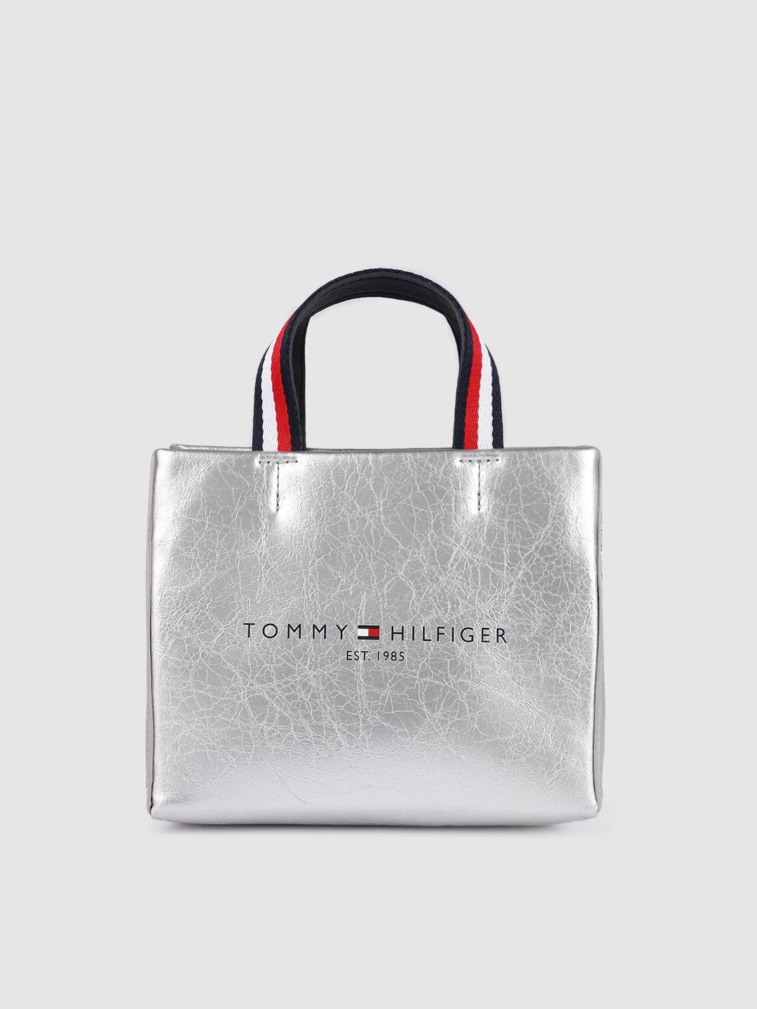 tommy hilfiger silver-toned solid pu regular shopper tote bag